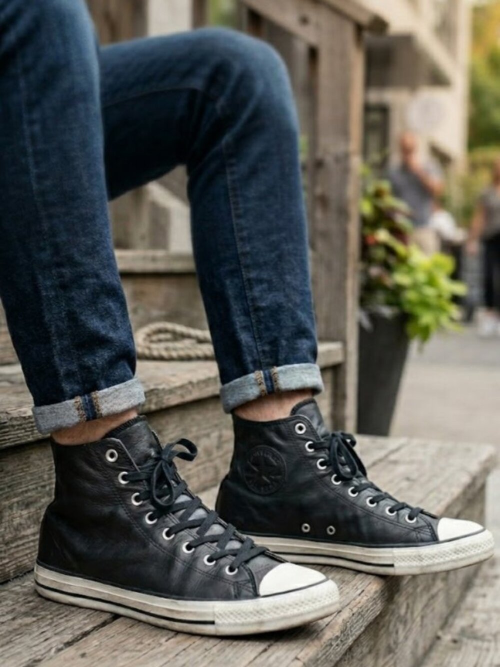 Converse Chuck Taylor All Star Premium Leather High Top Sneakers Black Mens 10.5